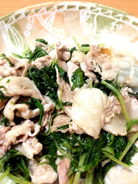 水菜と豚肉の蒸し料理ポン酢がけ|南美さん