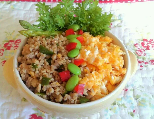 Snapdishの料理写真:カレー風味の鶏そぼろ丼♪|ともさん