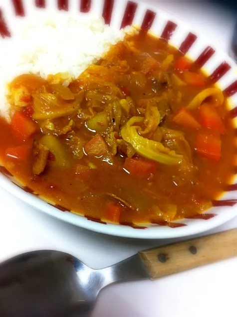 昨日のミネストローネをカレーに|めがあめさん