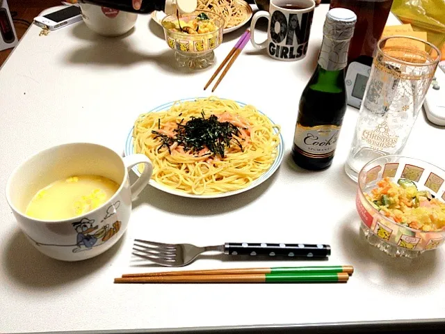 明太子パスタとポテトサラダ＆コーンスープ|サンジさん