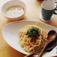 Snapdishの料理写真:シチューとタラコスパゲティ|すうさん