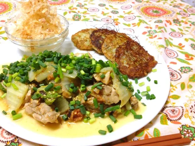 ネギたっぷりな鳥肉と白菜の梅肉あえ☆長芋もち☆大根サラダ|ありなさん