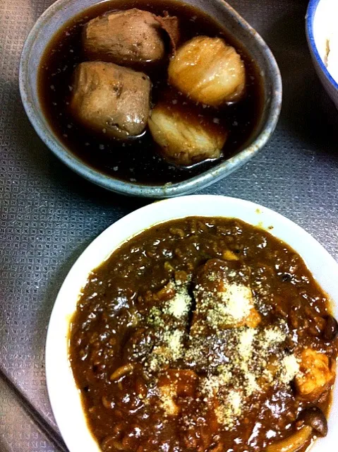 Snapdishの料理写真:キーマチキンカレーと里芋煮|makioさん