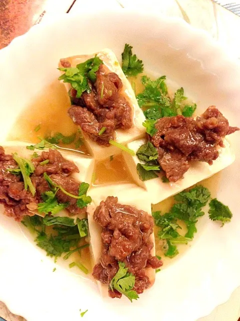 steamed tofu with beef and corriander|sweeettooothさん