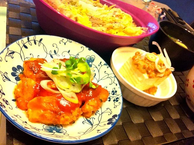 Snapdishの料理写真:白身魚のケチャップあんかけソース♡白菜と豚バラ肉のミルフィーユetc…|ロッティーさん