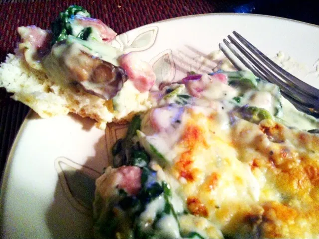 Oyster, bacon, spinach gratin. うま過ぎ食べ過ぎ(￣▽￣)|mamakumiさん