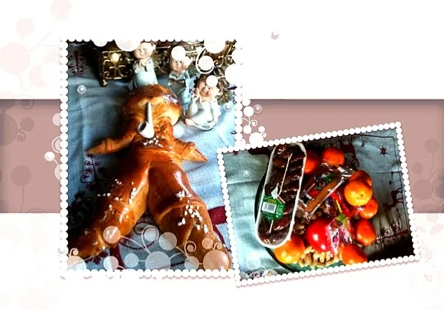 Sweet dough christmas boy. Mandarines, peanuts, dates and apple. Today its santa claus day!  🎅|Isiさん