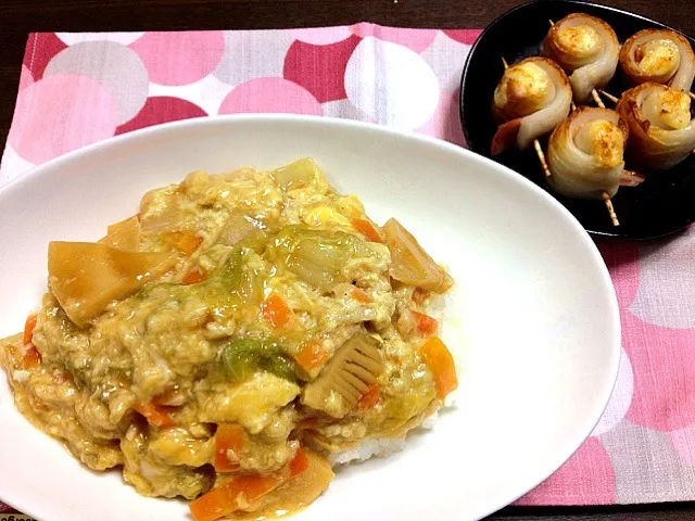 Snapdishの料理写真:創作＊野菜あんかけ卵丼＆ちくわベーコン巻|aichiiroさん