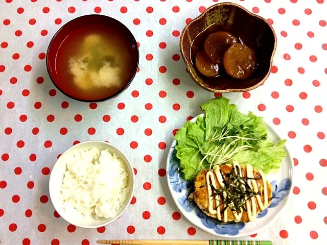 和風ハンバーグ、大根あんかけ煮、しじみの味噌汁、ごはん|ゆりさん