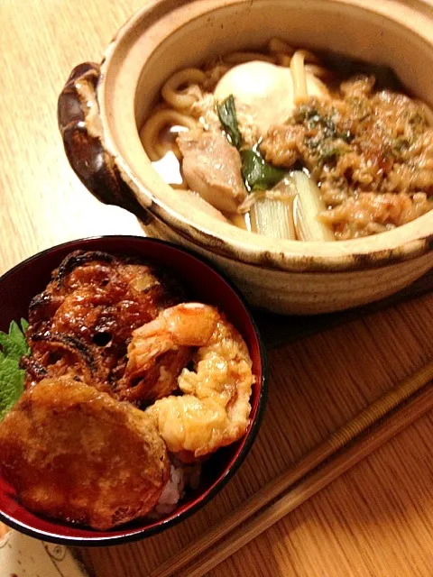 鍋焼きうどん、ミニ天丼|とうきびさん