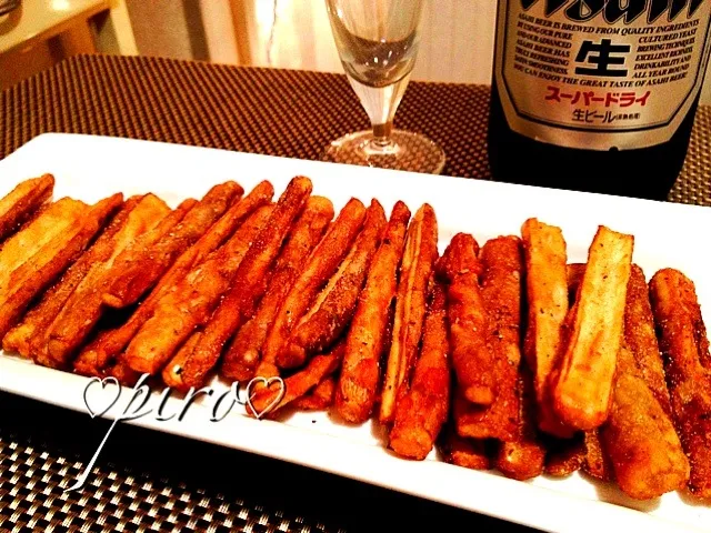 🍺ごぼうのスパイシーフリット Spicy Burdock frit|ピロさん