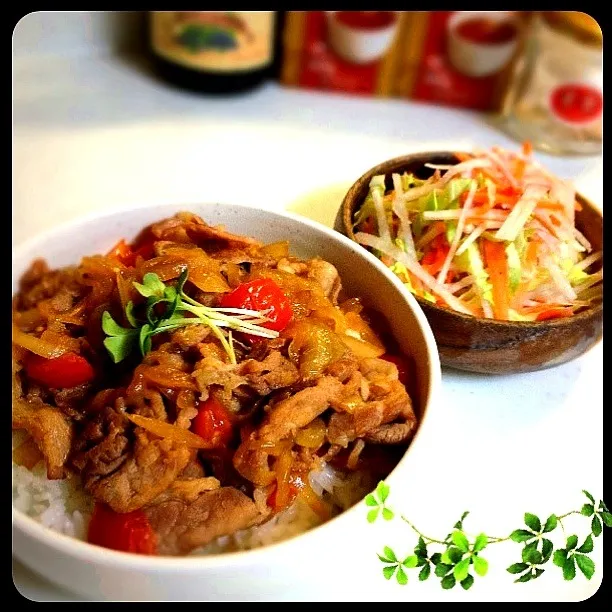 生姜焼き丼＆しのさんのコールスローサラダ♡|ゆりっぺ⋆*❁さん