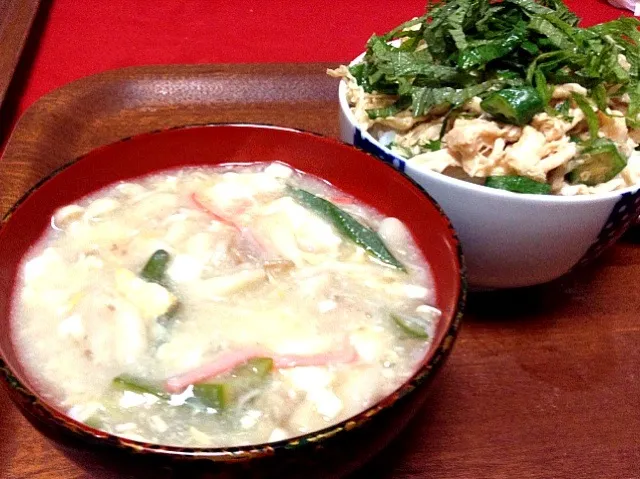 おかずになるかき玉汁＆明太ささみ丼♡|saniさん