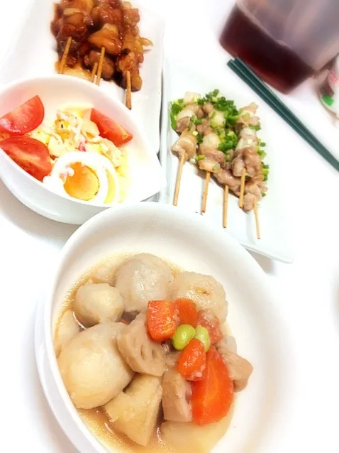 ～里芋の煮物❁焼き鳥（タレ＆塩だれ）❁キャベツサラダ～|むーみんさん