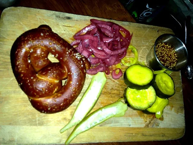 Snapdishの料理写真:Pretzel with pickled mustard|sharon lavoisneさん