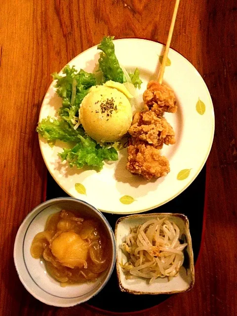 串からあげとポテトサラダ  肉じゃが風そぼろあんかけともやしのナムル|高橋 智恵子さん