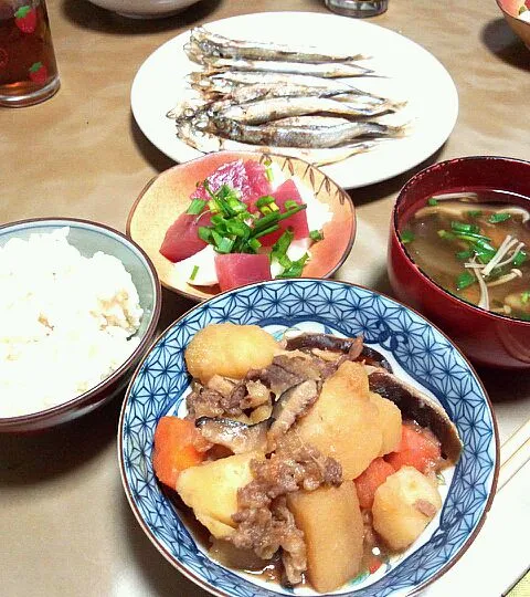 肉じゃがとまぐろ山芋とししゃも焼き|なおっちさん