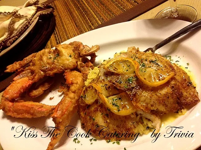 Garlic Lemon Butter Seared Tilapia with Cajun Fried Blue Shell Crab❤|Taste-New Americanさん