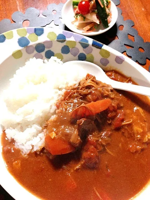 ターキートマトカレー サンクスギビングで残ったターキーをカレーにしました。トマトがターキーの独特の匂いを抑えてくれます。主人に大好評で何より何より♪|kuniさん