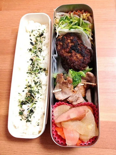 お弁当 ハンバーグ 白菜の豚肉巻 ポトフ 豆苗ともやしのナムル|美和さん