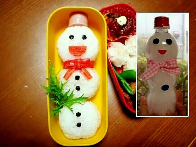 Snapdishの料理写真:雪だるま弁当   お姉ちゃんが作ったおもちゃをマネたよ|jun47さん