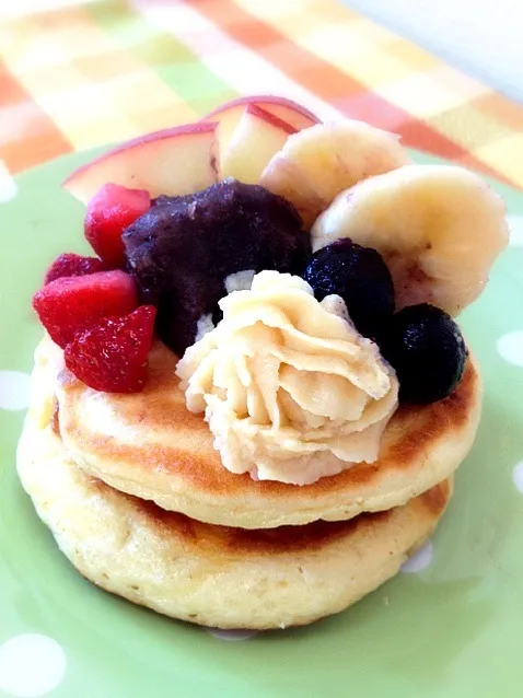 手作りカスタードであずきとフルーツいっぱぃホットケーキσ(･´ω｀･)|ららさん