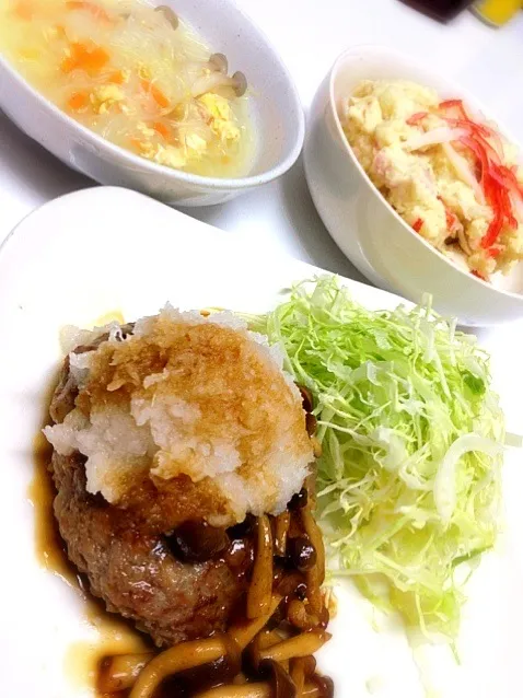 ～夜ご飯～和風ハンバーグ❁ポテトサラダ❁卵スープ|むーみんさん