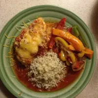 Salsa chicken with sautéed peppers and brown rice|lisaさん