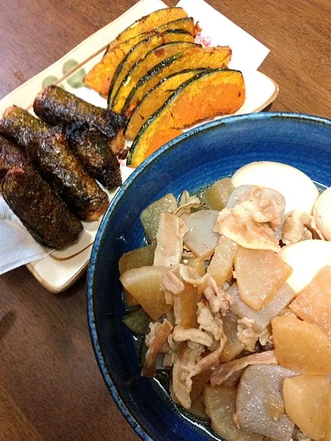 豚バラ大根＆自然薯の磯辺揚げ＆カボチャの素揚げ|ふれでぃーさん