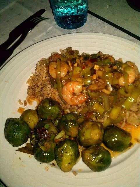 Sauteed Shrimp with Leeks & Roasted Brussel Sprouts!|Tricia Bouttéさん