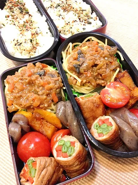 ミートソーススパと肉巻き弁当|かずさん