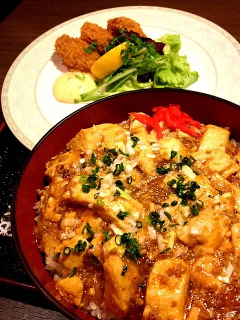 麻婆豆腐丼(カキフライ付き)|saoさん