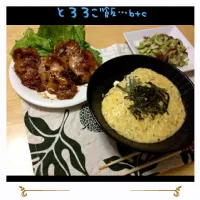 Snapdishの料理写真:生姜焼き…とろろごはん…コーンビーフとキャベツ炒め|愛瑠さん