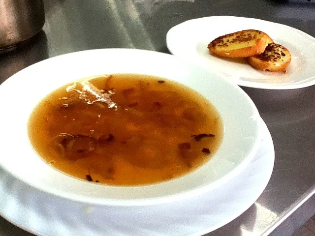 Snapdishの料理写真:White onion soup with accompaniment of garlic bread croutons with butter  A.K.A "Fisherman's soup"|Tagaytayさん