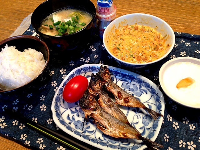 豆アジの干物味噌汁 納豆トマト ヨーグルトヤクルト 高田恵子 Snapdish スナップディッシュ Id 8ykxla