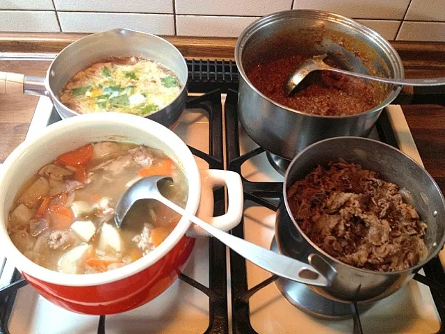 牛丼の具、親子煮、けんちん汁、野菜キーマカレー|ゆう子さん