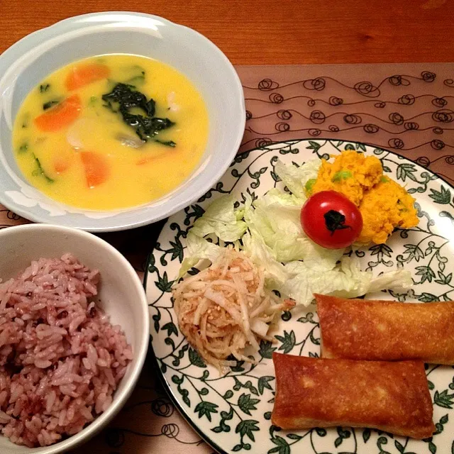 昨日の夕飯♪  春巻  南瓜シチュー|ikukoさん