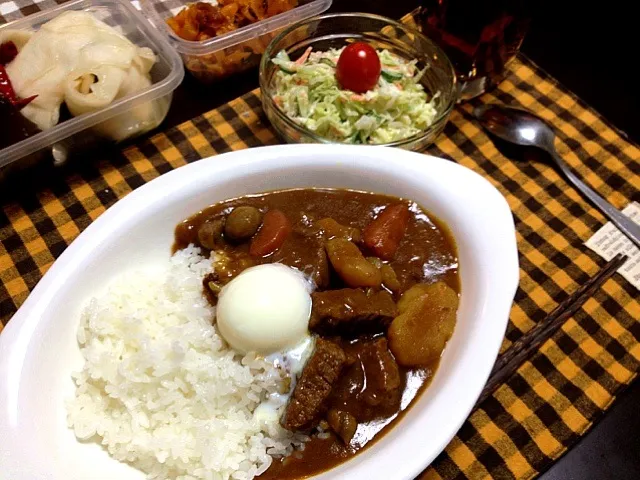 辛〜いカレー.コールスロー.手作り千枚漬け|恭子さん