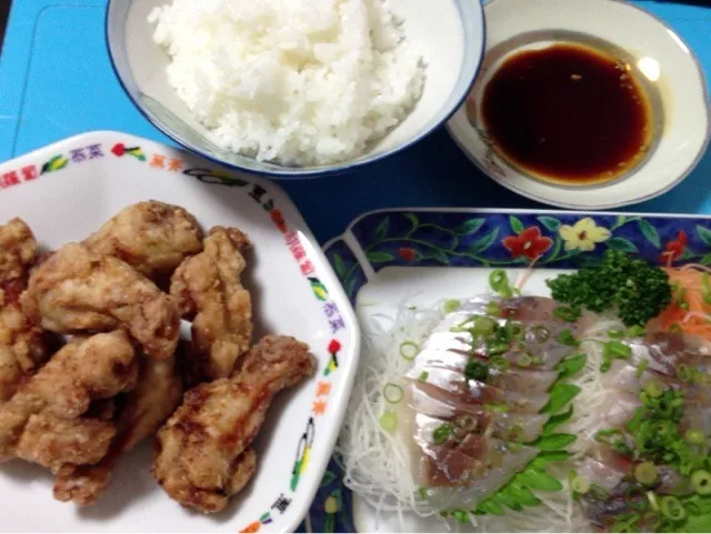 唐揚げ & 鯵の刺身|肉大好きさん