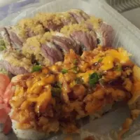 Snapdishの料理写真:volcano roll + filet mignon roll|Desiさん