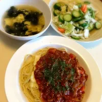 Snapdishの料理写真:ハヤシパスタと白菜サラダ|norinoriさん