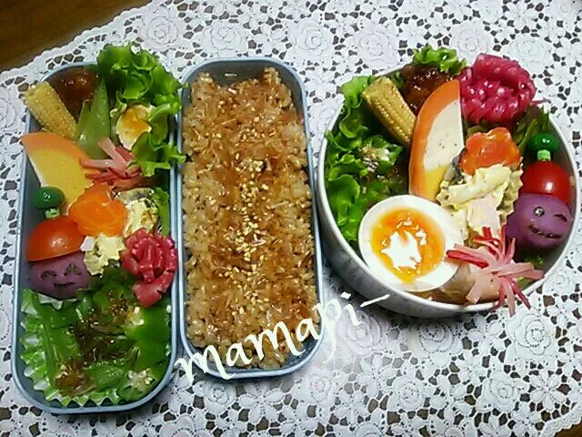 おはようごじゃります(* ^ー゜)ノ娘っちおかか混ぜご飯弁当☆♪と長男夜勤ホカホカ弁当☆   いよいよ年末…忙しくなりますね～今週も頑張って行きましょうo(*⌒―⌒*)o|katumi  ueharaさん