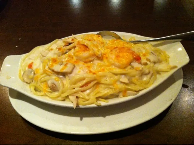 Snapdishの料理写真:Chicken Mushroom Spaghetti with Cream Sauce|Leo Fさん