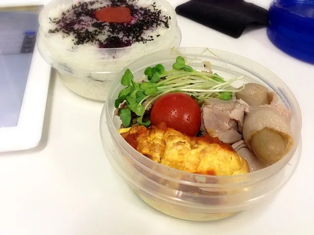 ネギ豚、ベーコンウィンナー、チーズオムレツ|Lunchさん