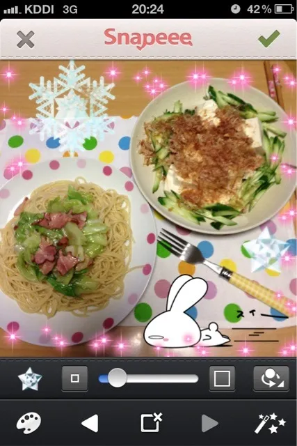 キャベツとベーコンのスパゲッティ   豆腐サラダ|矢部智恵子さん