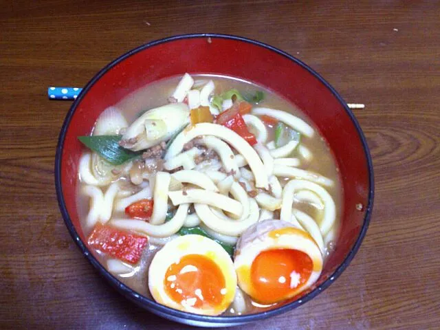 Snapdishの料理写真:カレーうどん味たまのせ|わたなべちかさん