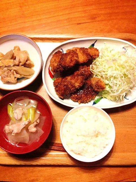 Snapdishの料理写真:ヒレかつ、鶏牛蒡、鶏大根葱清汁|ゆう子さん