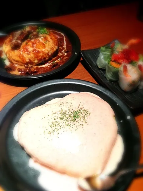 明太子クリームオムライス、ビーフシチューオムライス、生春巻き|まぁやんさん