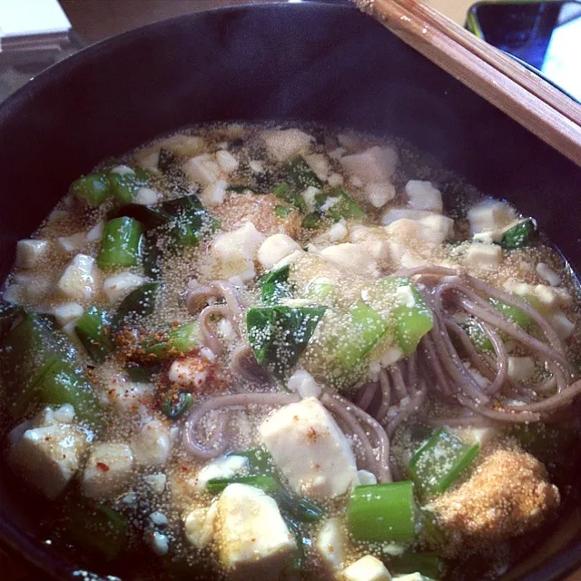 鯛子と豆腐と小松菜のあんかけ蕎麦|がぶりんこさん