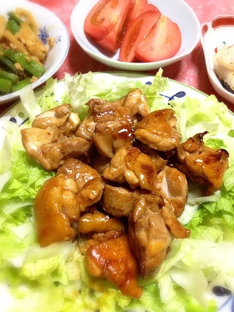 鶏の照焼き  蓮根といんげんのそぼろ炒め  トマト  赤魚の粕漬け|puupanchanさん